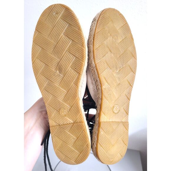 Free People EU 38 US 8 Ivory Beige Suede Ballet Flat Espadrille Sandals Lace Up - Picture 6 of 6